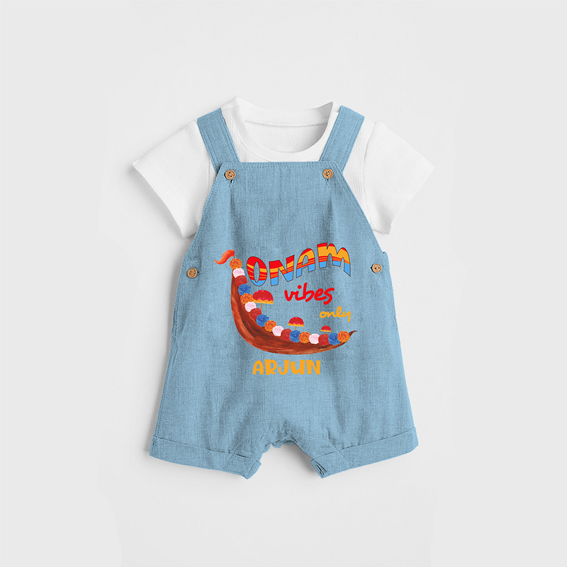 Onam Vibes Only - Customised Dungaree for kids - SKY BLUE - 0 - 5 Months Old (Chest 18")