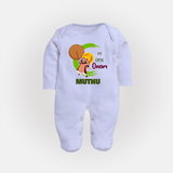 My 1st Onam Sleep Suit | Custom Baby Sleep Suit to Celebrate Your Baby's First Onam - BABY BLUE - New Born (Chest 7.5")