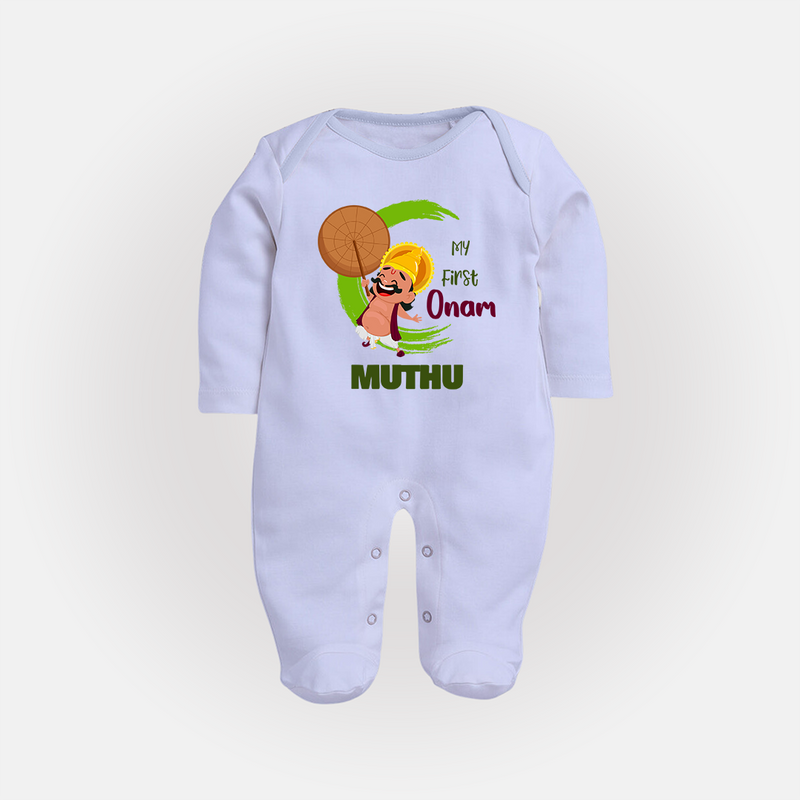 My 1st Onam Sleep Suit | Custom Baby Sleep Suit to Celebrate Your Baby's First Onam - BABY BLUE - New Born (Chest 7.5")