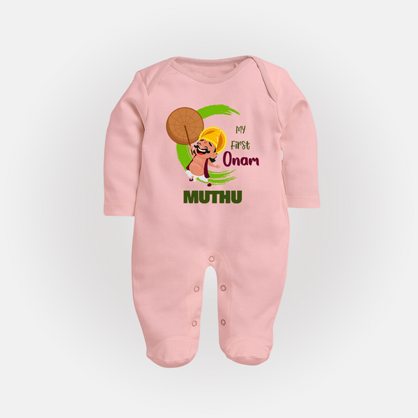 My 1st Onam Sleep Suit | Custom Baby Sleep Suit to Celebrate Your Baby's First Onam - BABY PINK - New Born (Chest 7.5")