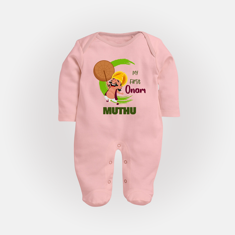 My 1st Onam Sleep Suit | Custom Baby Sleep Suit to Celebrate Your Baby's First Onam - BABY PINK - New Born (Chest 7.5")