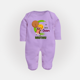 My 1st Onam Sleep Suit | Custom Baby Sleep Suit to Celebrate Your Baby's First Onam - LILAC - New Born (Chest 7.5")