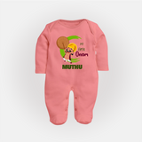 My 1st Onam Sleep Suit | Custom Baby Sleep Suit to Celebrate Your Baby's First Onam - PEACH - New Born (Chest 7.5")