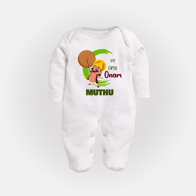 My 1st Onam Sleep Suit | Custom Baby Sleep Suit to Celebrate Your Baby's First Onam - WHITE - New Born (Chest 7.5")