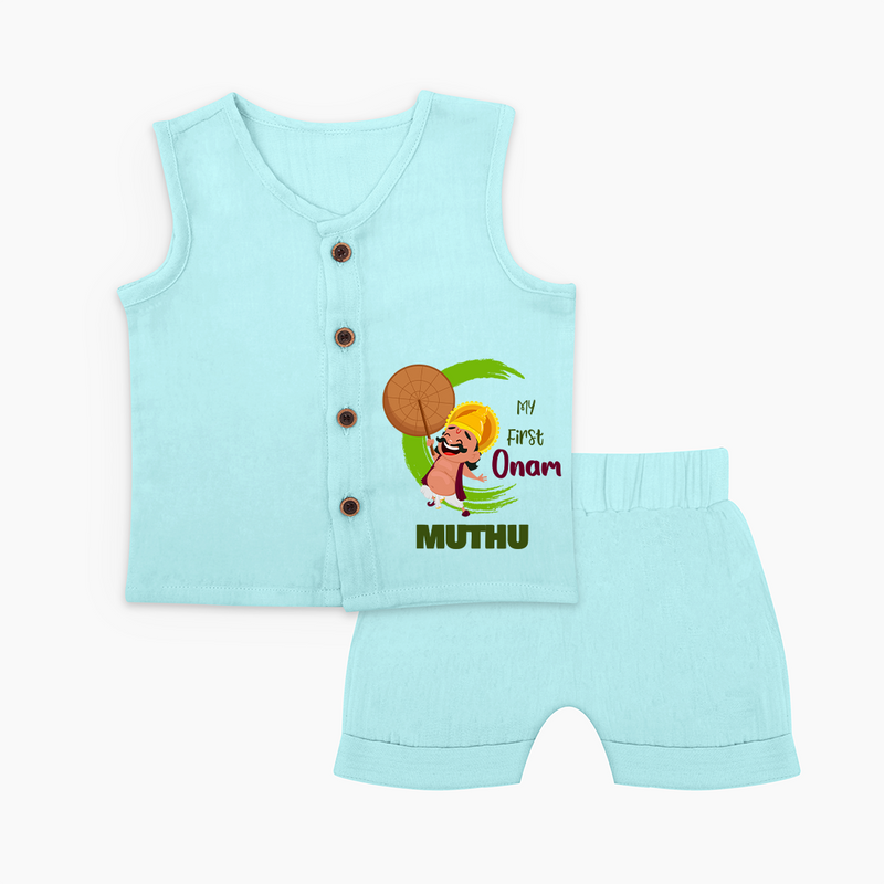 My 1st Onam Jabla Set | Custom Baby Jabla Set to Celebrate Your Baby's First Onam - BABY BLUE - 0 - 3 Months Old (Chest 9.8")
