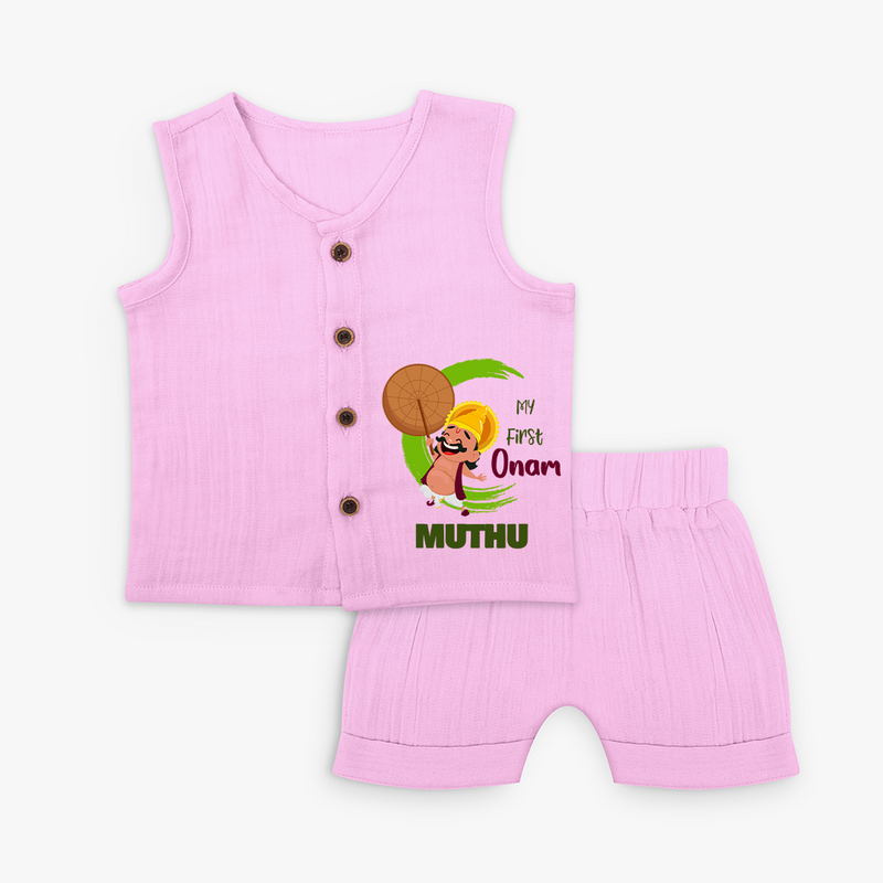 My 1st Onam Jabla Set | Custom Baby Jabla Set to Celebrate Your Baby's First Onam - BABY PINK - 0 - 3 Months Old (Chest 9.8")