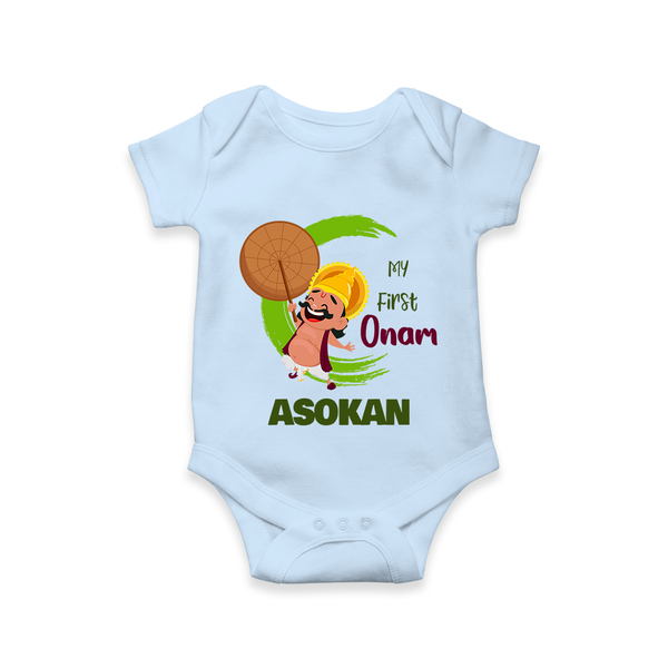 My First Onam Mahabali Celebration Romper - BABY BLUE - New Born (Chest 14")