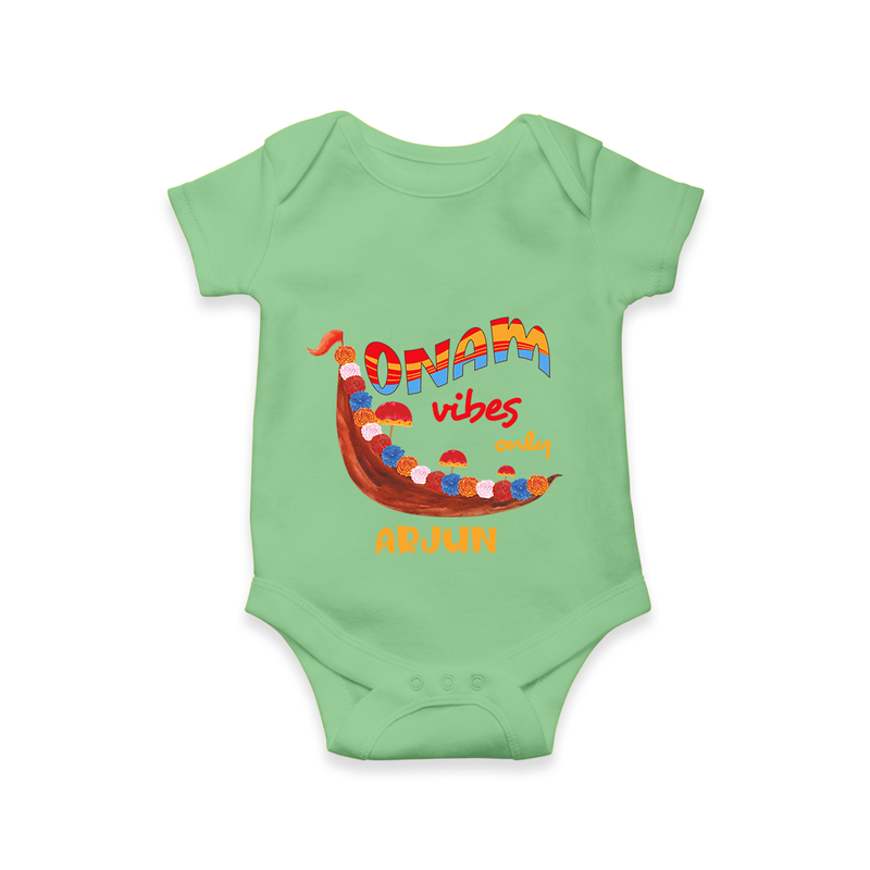 Onam Vibes Only - Customised Onesies for kids - GREEN - 0-3Month Old (Chest 16")