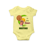 My 1st Onam Romper / Onesie | Custom Baby Romper / Onesie to Celebrate Your Baby's First Onam - PASTEL YELLOW - New Born (Chest 14")