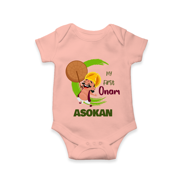 My First Onam Mahabali Celebration Romper - PEACH - New Born (Chest 14")