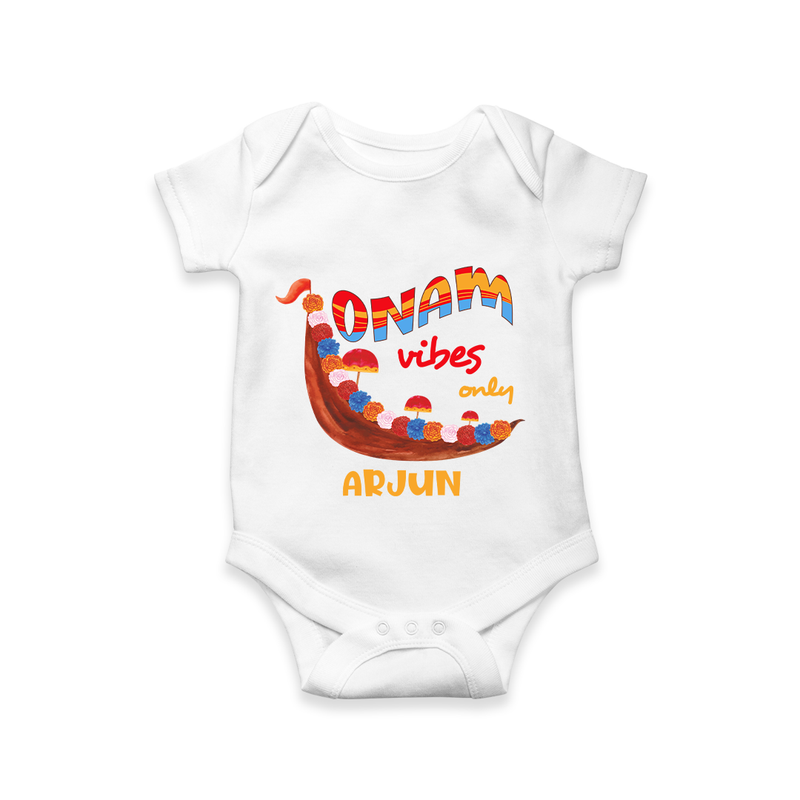 Onam Vibes Only - Customised Onesies for kids - WHITE - 0-3Month Old (Chest 16")