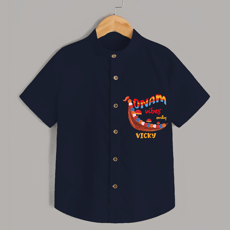 Onam Vibes Only - Customised Shirt for kids - NAVY BLUE - 0 - 6 Months Old (Chest 23")