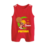 My First Onam Mahabali Celebration Button Romper - RED - New Born (Chest 18")