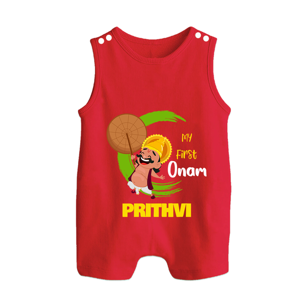 My First Onam Mahabali Celebration Button Romper - RED - New Born (Chest 18")
