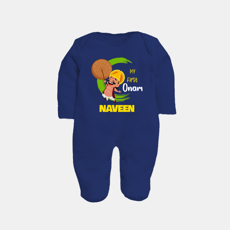 My 1st Onam Sleep Suit | Custom Baby Sleep Suit to Celebrate Your Baby's First Onam - NAVY BLUE - New Born (Chest 7.5")