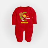 My 1st Onam Sleep Suit | Custom Baby Sleep Suit to Celebrate Your Baby's First Onam - RED - New Born (Chest 7.5")