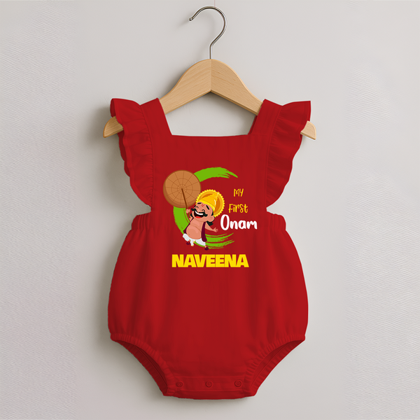 My 1st Onam Romper Frock | Custom Baby Romper Frock to Celebrate Your Baby's First Onam - RED - 0 - 3 Months Old (Chest 19")