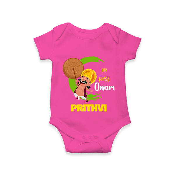 My First Onam Mahabali Celebration Romper - HOT PINK - New Born (Chest 14")