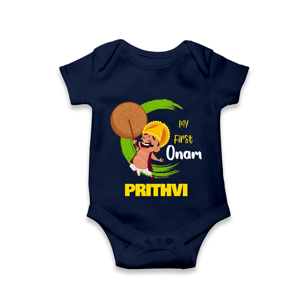 My First Onam Mahabali Celebration Romper - NAVY BLUE - New Born (Chest 14")