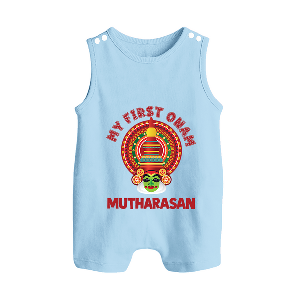 My First Onam Kathakali Heritage Button Romper - BABY BLUE - New Born (Chest 18")
