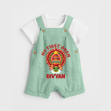 My First Onam Special Edition Dungaree Set | Personalized Baby Dungaree Set for Onam Festival - MINT GREEN - 0 - 5 Months Old (Chest 18")
