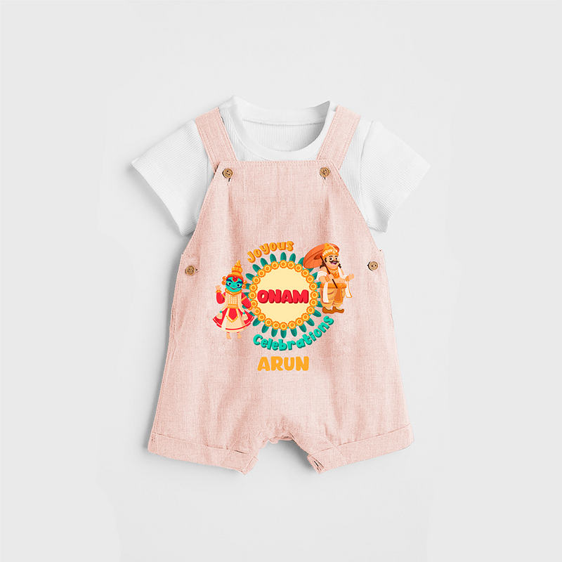 Joyous Onam Celebrations - Customised Dungaree for kids - PEACH - 0 - 5 Months Old (Chest 18")