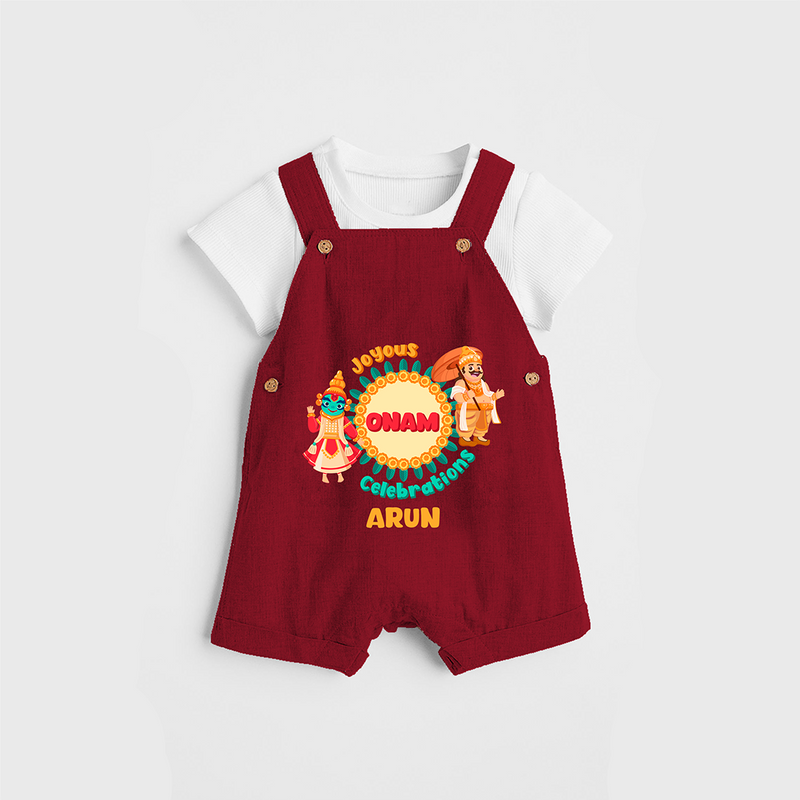 Joyous Onam Celebrations - Customised Dungaree for kids - RED - 0 - 5 Months Old (Chest 18")