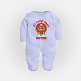 My First Onam Special Edition Sleep Suit | Personalized Baby Sleep Suit for Onam Festival - BABY BLUE - New Born (Chest 7.5")