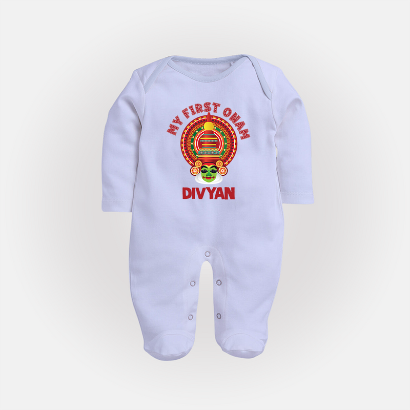 My First Onam Special Edition Sleep Suit | Personalized Baby Sleep Suit for Onam Festival - BABY BLUE - New Born (Chest 7.5")