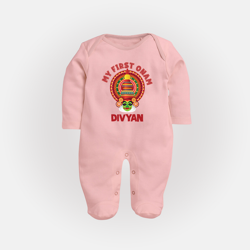 My First Onam Special Edition Sleep Suit | Personalized Baby Sleep Suit for Onam Festival - BABY PINK - New Born (Chest 7.5")