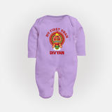 My First Onam Special Edition Sleep Suit | Personalized Baby Sleep Suit for Onam Festival - LILAC - New Born (Chest 7.5")