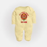 My First Onam Special Edition Sleep Suit | Personalized Baby Sleep Suit for Onam Festival - PASTEL YELLOW - New Born (Chest 7.5")