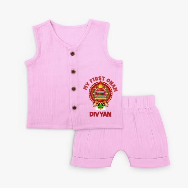 My First Onam Special Edition Jabla Set | Personalized Baby Jabla Set for Onam Festival - BABY PINK - 0 - 3 Months Old (Chest 9.8")