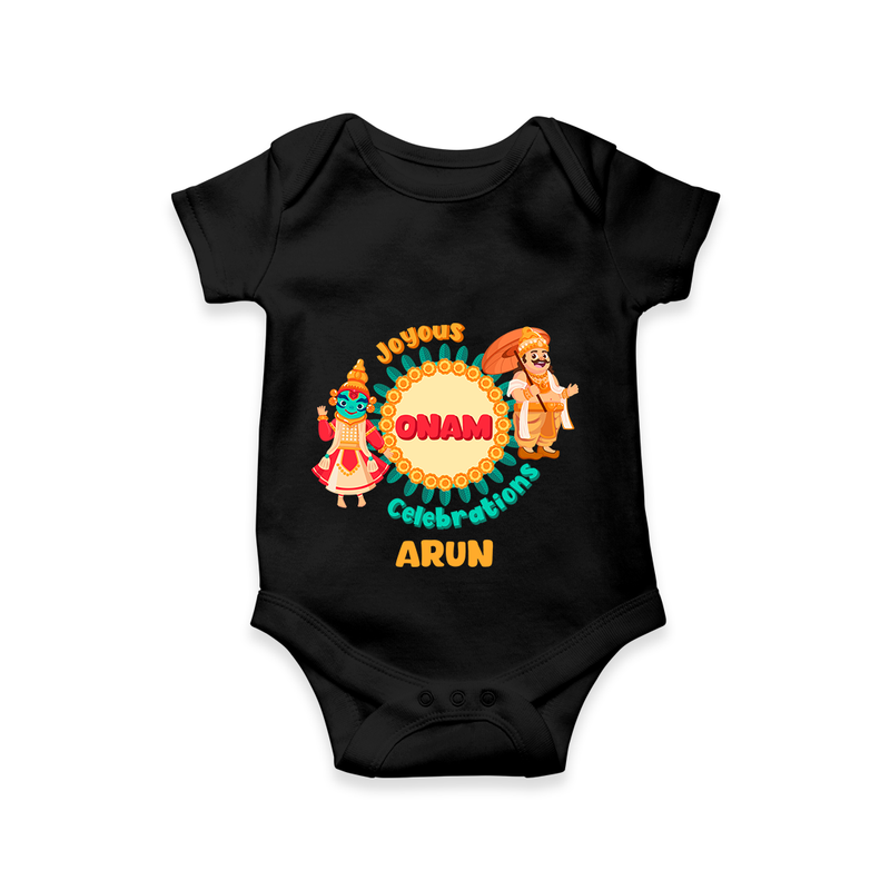 Joyous Onam Celebrations - Customised Onesies for kids - BLACK - 0-3Month Old (Chest 16")