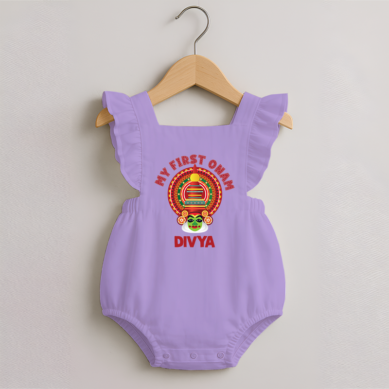 My First Onam Special Edition Romper Frock | Personalized Baby Romper Frock for Onam Festival - LILAC - 0 - 3 Months Old (Chest 19")