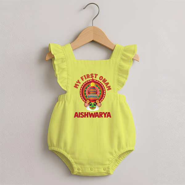 My First Onam Kathakali Heritage Romper Frock - PASTEL YELLOW - 0 - 3 Months Old (Chest 19")
