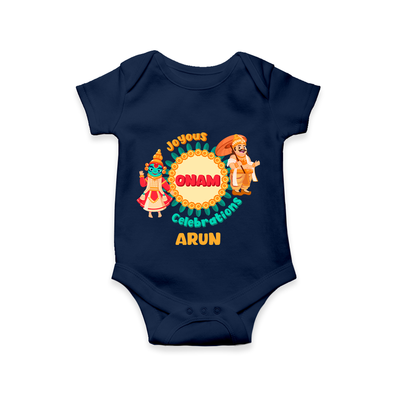 Joyous Onam Celebrations - Customised Onesies for kids - NAVY BLUE - 0-3Month Old (Chest 16")