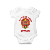 My First Onam Special Edition Romper / Onesie | Personalized Baby Romper / Onesie for Onam Festival - WHITE - New Born (Chest 14")