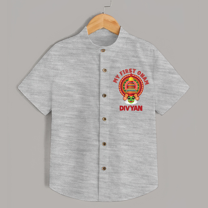 My First Onam Special Edition Shirt | Personalized Baby Shirt for Onam Festival - GREY - 0 - 6 Months Old (Chest 23")