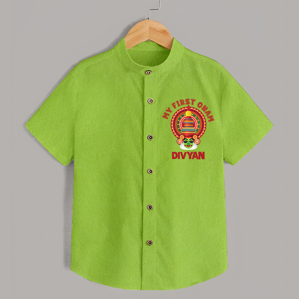 My First Onam Special Edition Shirt | Personalized Baby Shirt for Onam Festival - LIME GREEN - 0 - 6 Months Old (Chest 23")