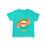 Joyous Onam Celebrations - Customised T-Shirt for kids - TEAL - 0-5Month Old (Chest 17")