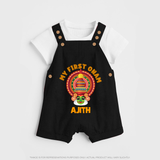 My First Onam Special Edition Dungaree Set | Personalized Baby Dungaree Set for Onam Festival - BLACK - 0 - 5 Months Old (Chest 18")