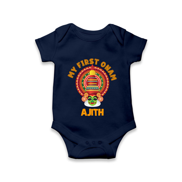 My First Onam Special Edition Romper / Onesie | Personalized Baby Romper / Onesie for Onam Festival - NAVY BLUE - New Born (Chest 14")