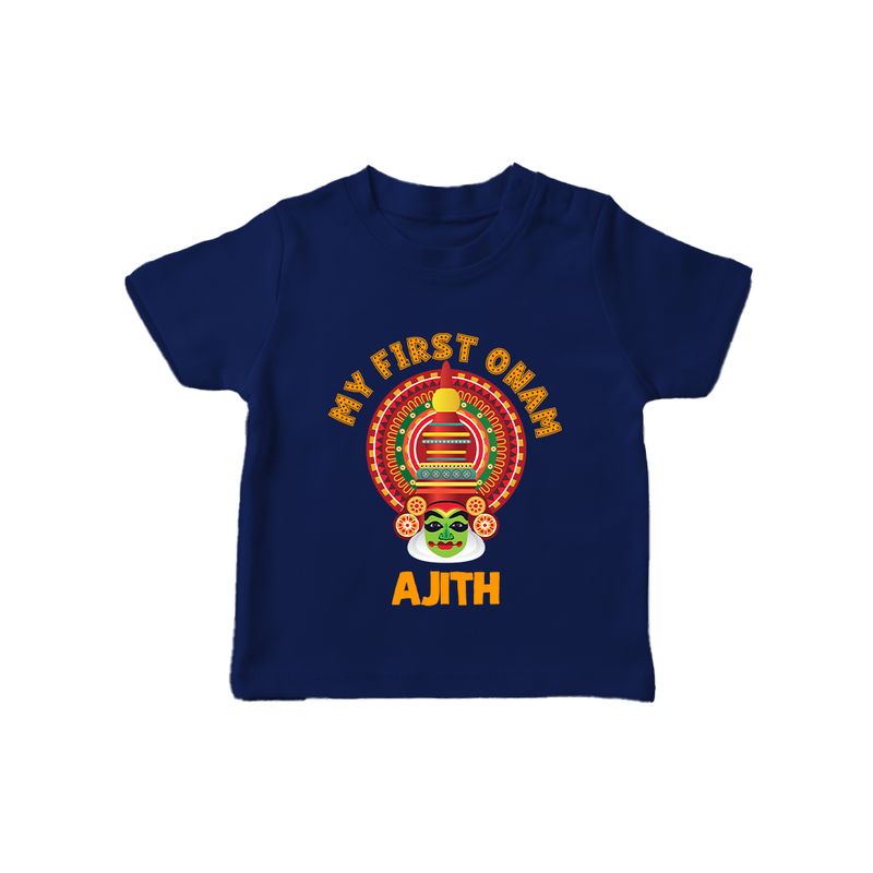 My First Onam Special Edition T-Shirt | Personalized Baby T-Shirt for Onam Festival - NAVY BLUE - 0-5 Months Old (Chest 17")
