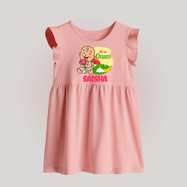 My First Onam Little Krishna Celebration Baby Frock - BABY PINK - 0 - 3 Months Old (Chest 17")