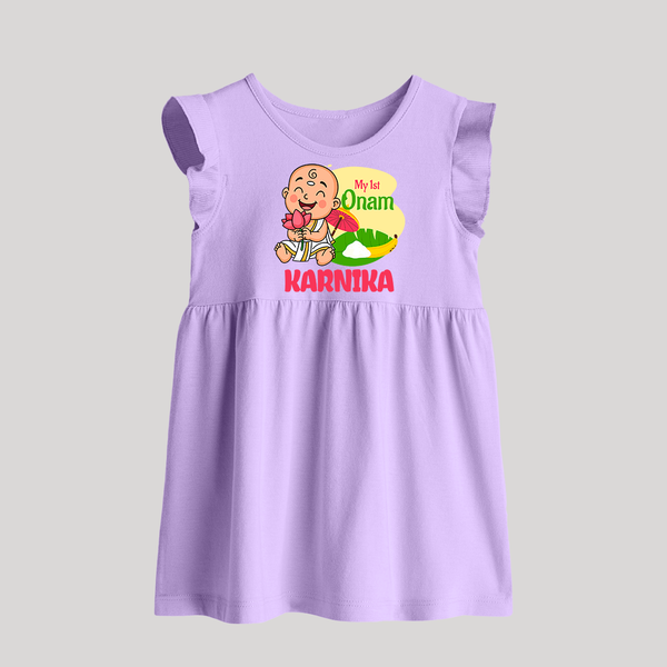 My First Onam Custom Baby Frock | Personalized Baby Frock for Your Baby's First Onam - LILAC - 0 - 3 Months Old (Chest 17")