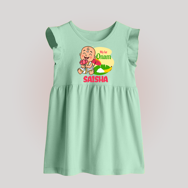 My First Onam Little Krishna Celebration Baby Frock - MINT GREEN - 0 - 3 Months Old (Chest 17")