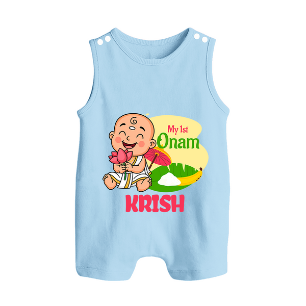 My First Onam Custom Romper Suit / Sleeveless Romper | Personalized Romper Suit / Sleeveless Romper for Your Baby's First Onam - BABY BLUE - 0 - 5 Months Old (Chest 18")