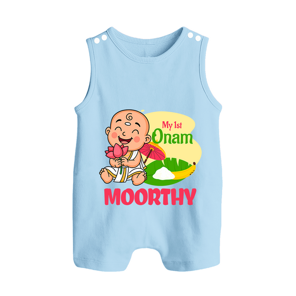 My First Onam Little Krishna Celebration Button Romper - BABY BLUE - New Born (Chest 18")