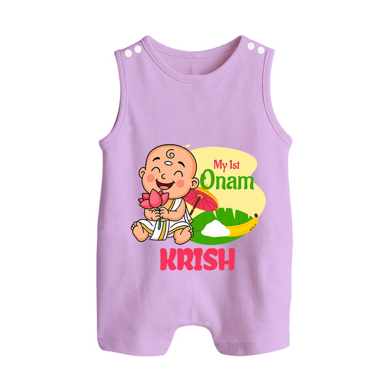 My First Onam Custom Romper Suit / Sleeveless Romper | Personalized Romper Suit / Sleeveless Romper for Your Baby's First Onam - LILAC - 0 - 5 Months Old (Chest 18")